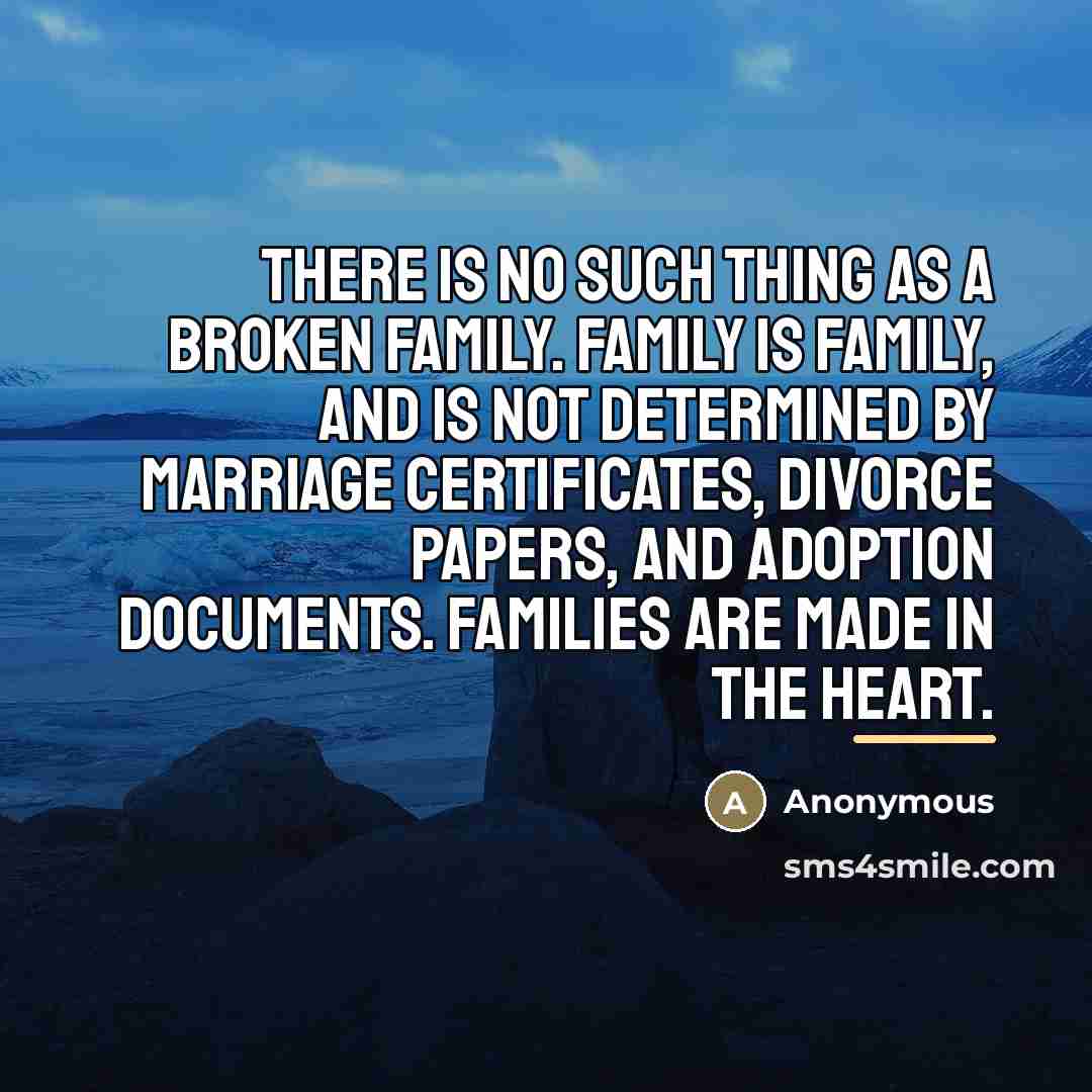 “There is no such thing as a broken family. Family…” quote by Anonymous