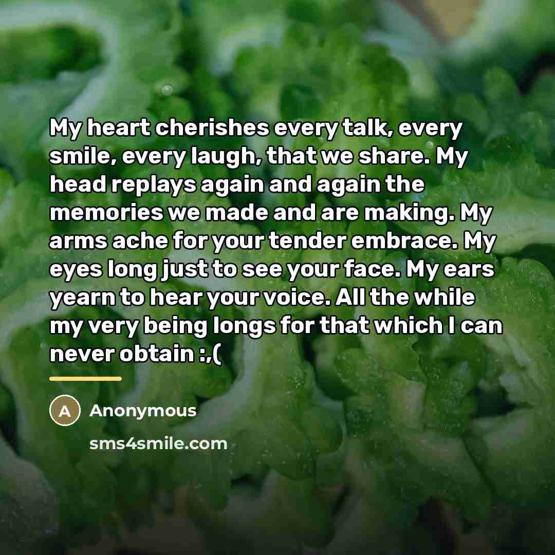 “My heart cherishes every talk, every smile, every laugh, that…” quote by Anonymous