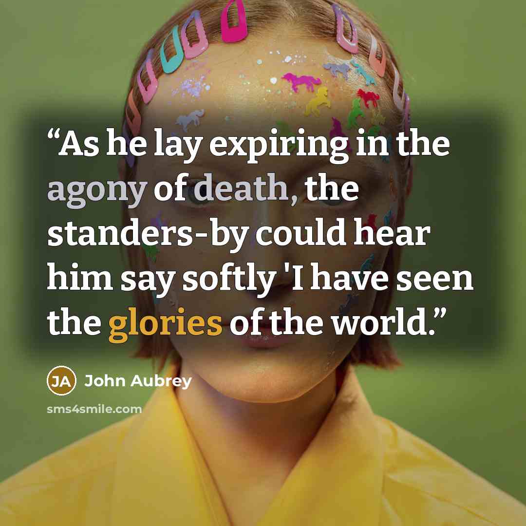 “As he lay expiring in the agony of death, the standers-by could hear him say softly 'I have seen the glories of the world.” quote by John Aubrey