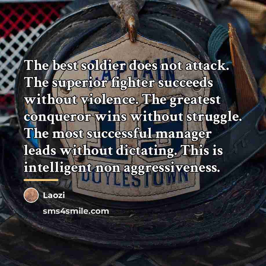 “The best soldier does not attack. The superior fighter succeeds…” quote by Laozi