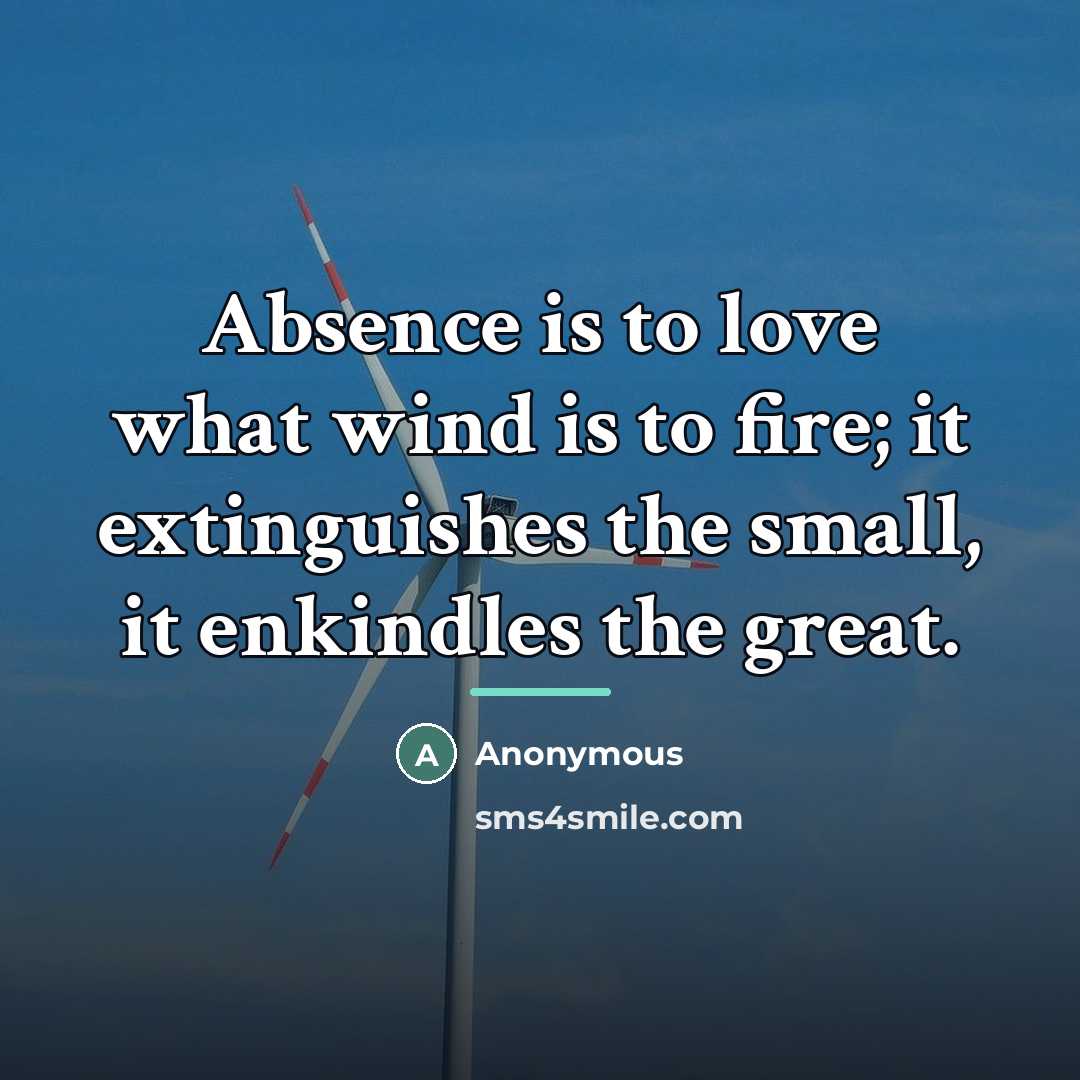 “Absence is to love what wind is to fire; it…” quote by Anonymous