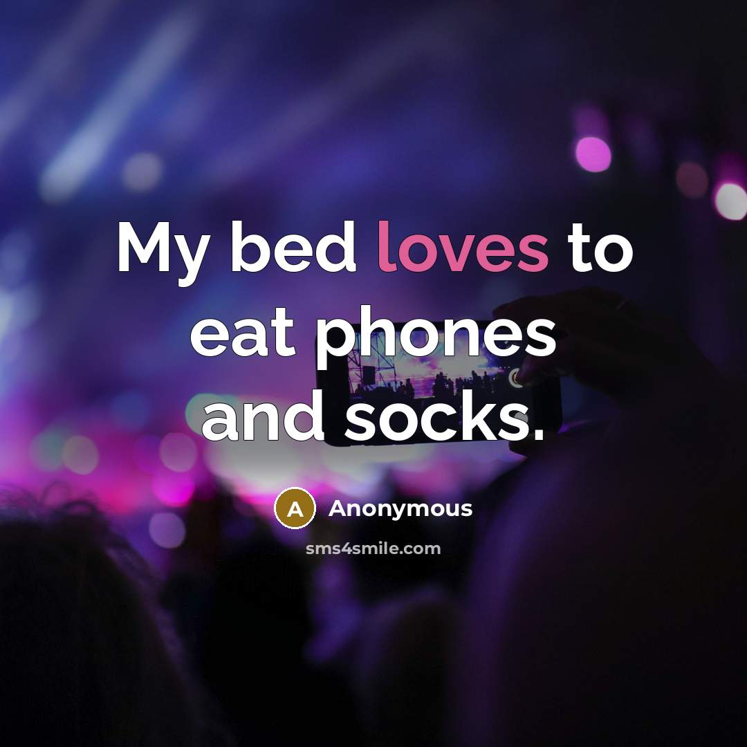 “My bed loves to eat phones and socks.…” quote by Anonymous