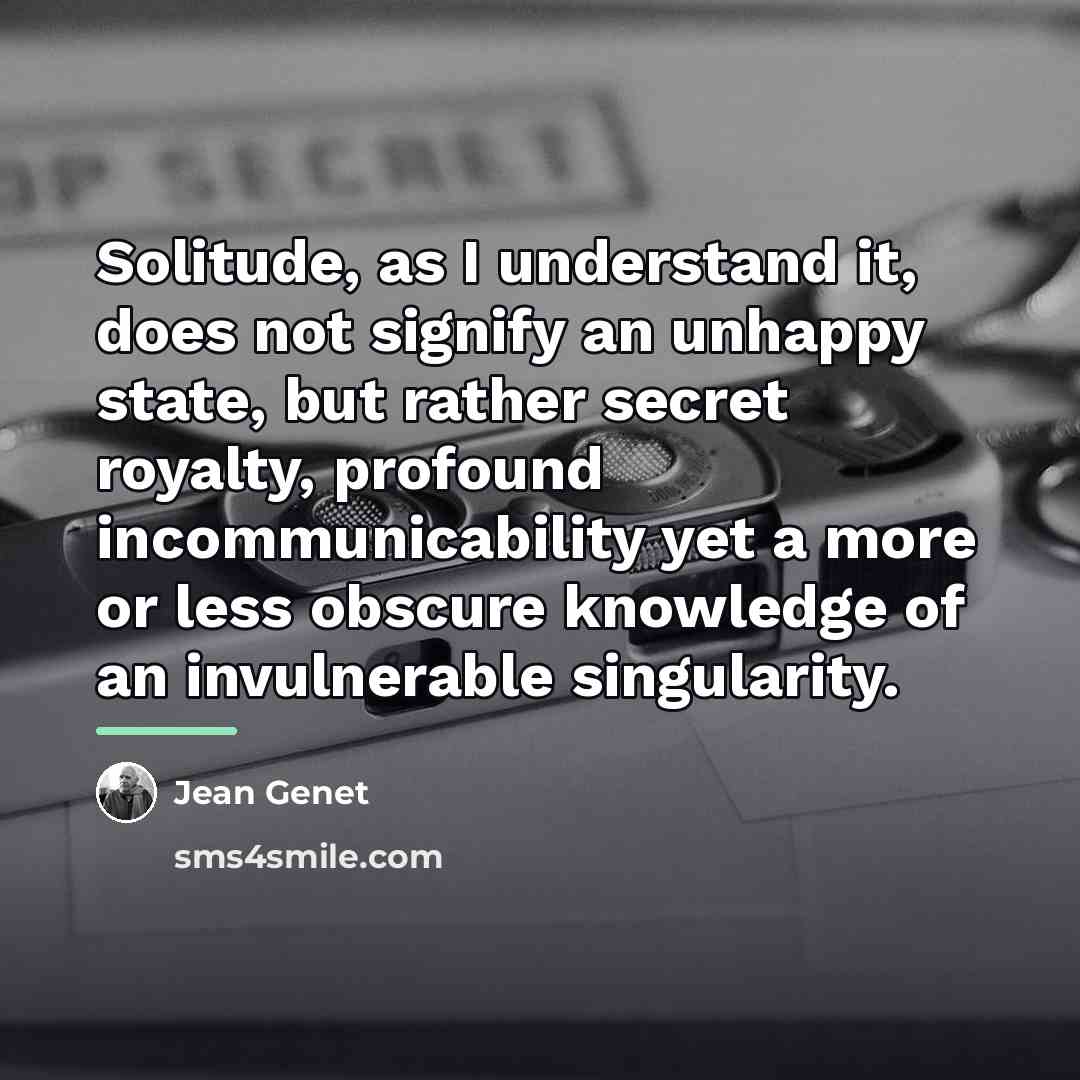 “Solitude, as I understand it, does not signify an unhappy…” quote by Jean Genet