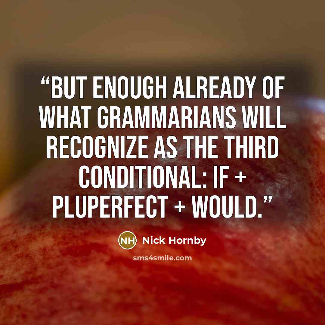 “But enough already of what grammarians will recognize as the third conditional: if + pluperfect + would.” quote by Nick Hornby