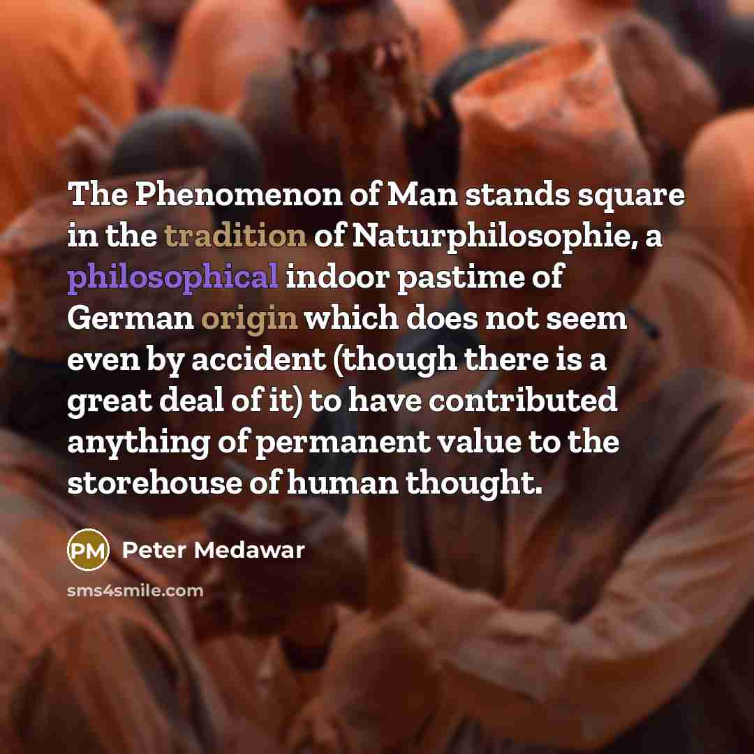 “The Phenomenon of Man stands square in the tradition of…” quote by Peter Medawar
