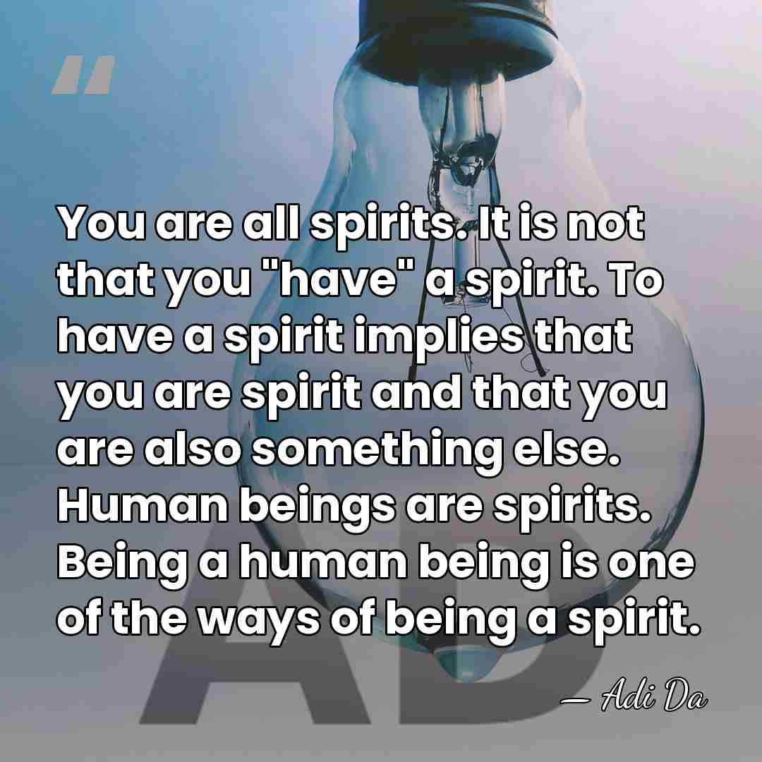 You are all spirits. It is not that you "have" a spirit.&hellip; - Adi Da