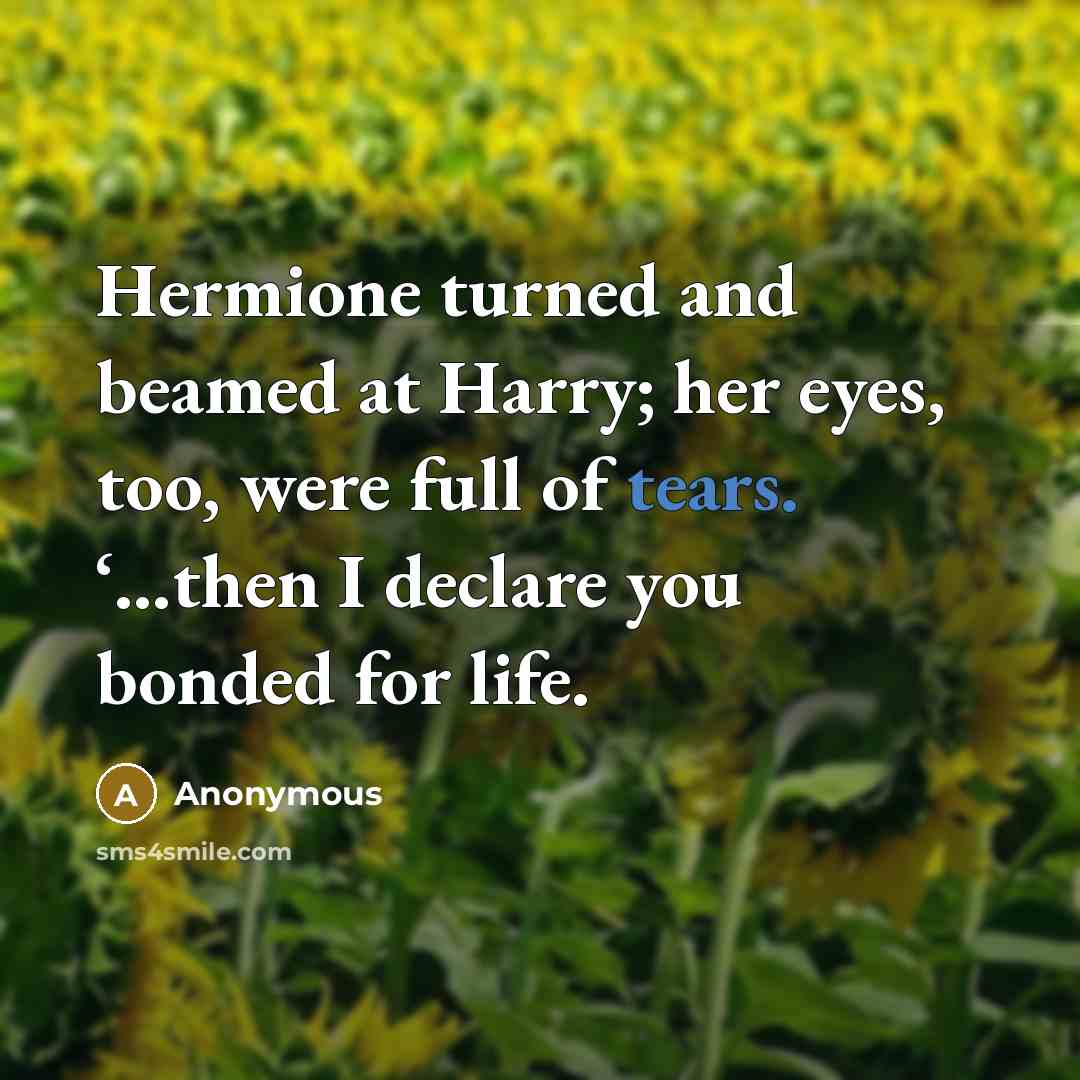 “Hermione turned and beamed at Harry; her eyes, too, were…” quote by Anonymous