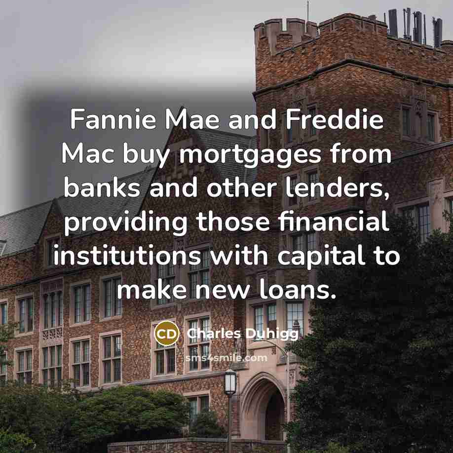 “Fannie Mae and Freddie Mac buy mortgages from banks and…” quote by Charles Duhigg