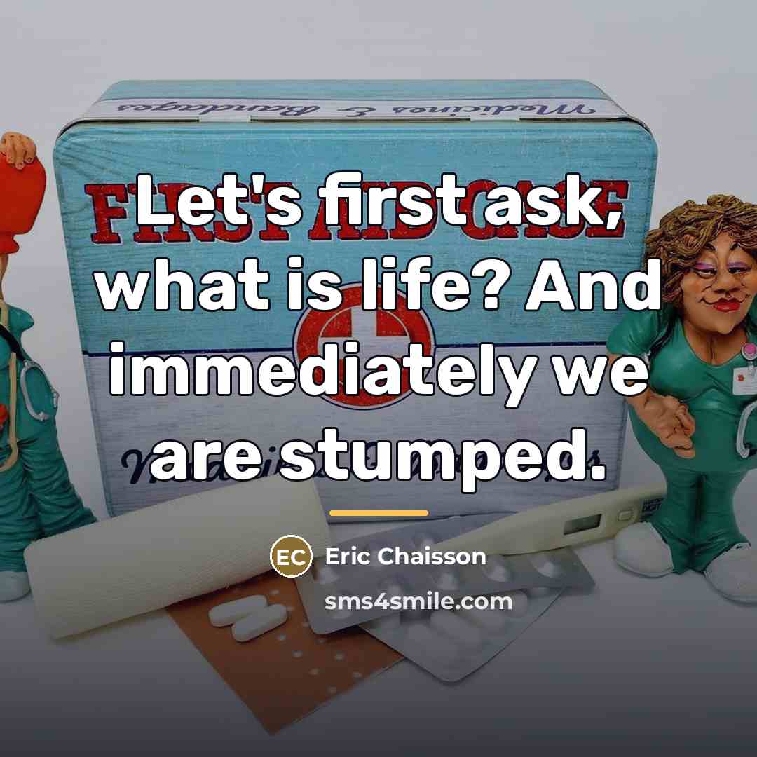 “Let's first ask, what is life? And immediately we are…” quote by Eric Chaisson