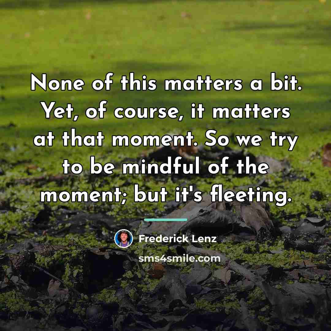 “None of this matters a bit. Yet, of course, it…” quote by Frederick Lenz