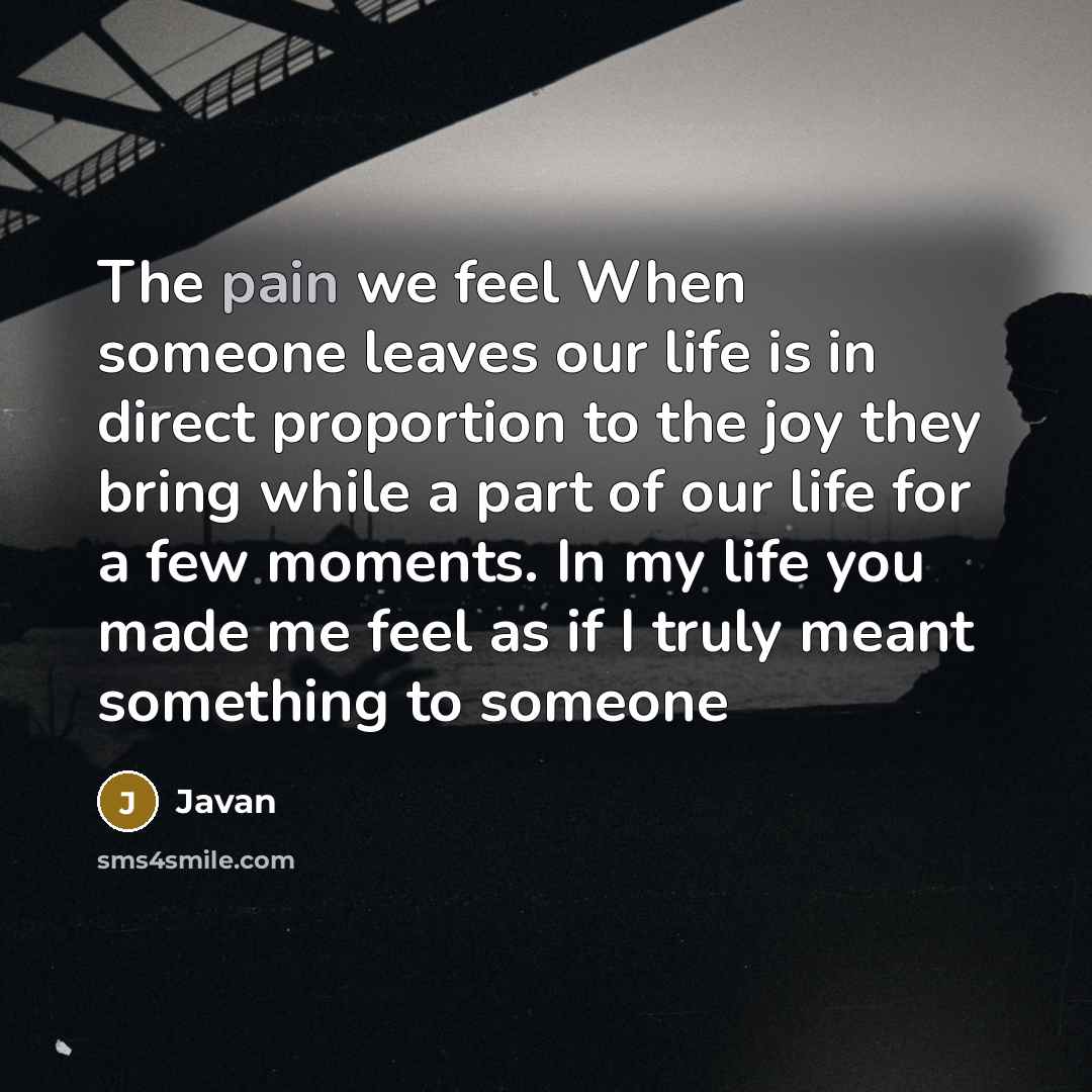 “The pain we feel When someone leaves our life is…” quote by Javan
