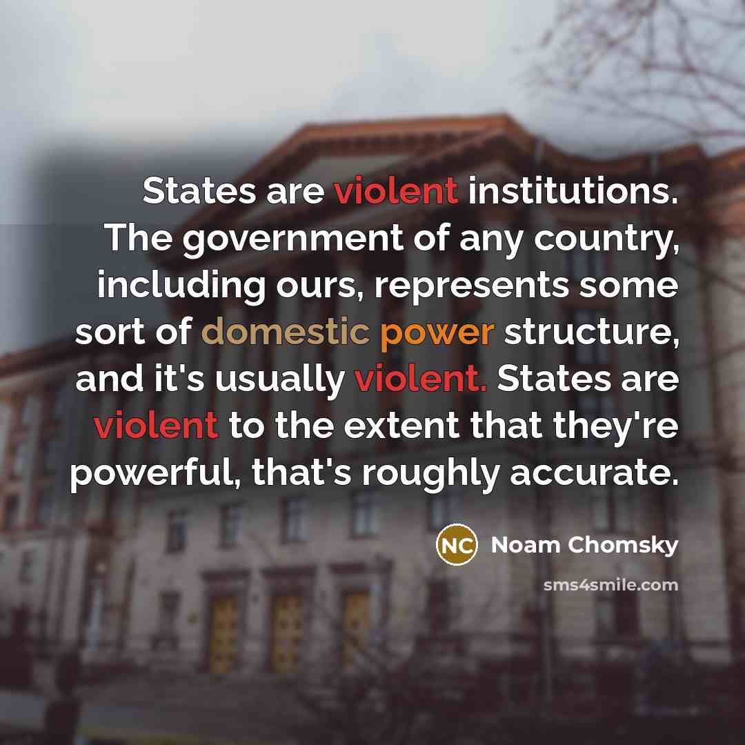 “States are violent institutions. The government of any country, including…” quote by Noam Chomsky
