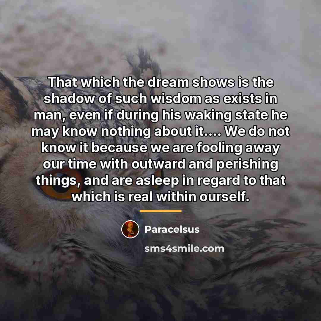 “That which the dream shows is the shadow of such…” quote by Paracelsus