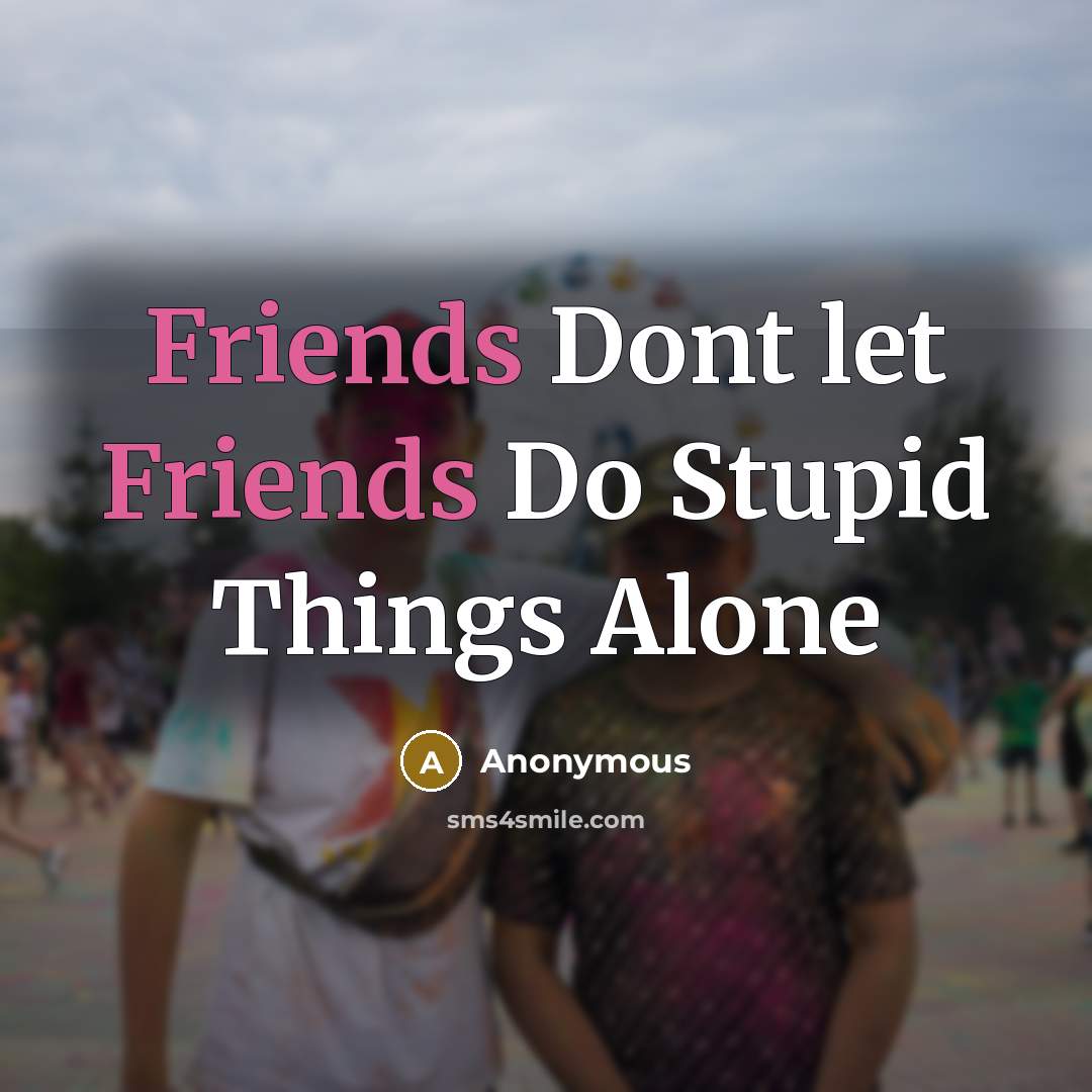 “Friends Dont let Friends Do Stupid Things Alone” quote by Anonymous