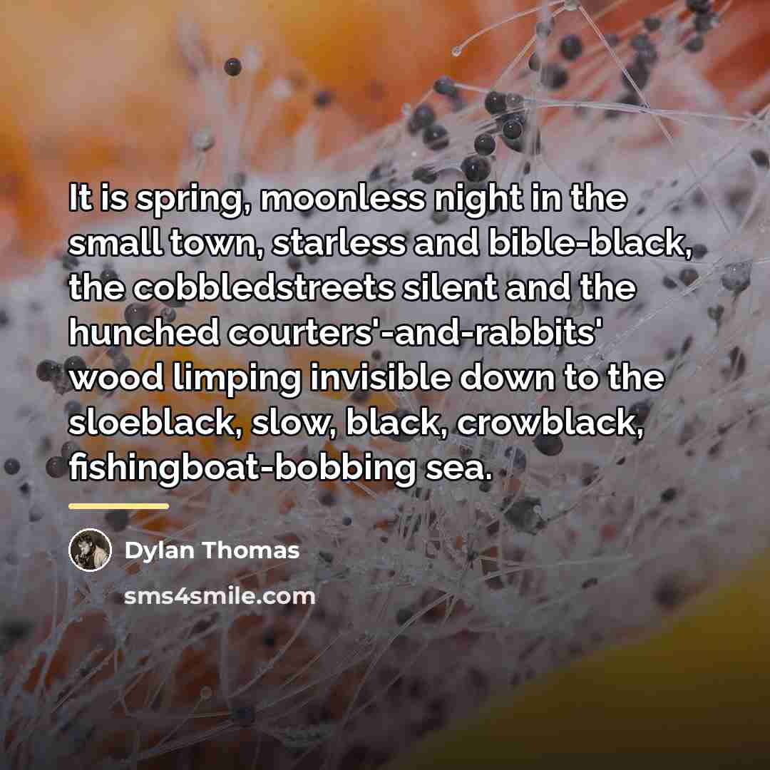 “It is spring, moonless night in the small town, starless…” quote by Dylan Thomas