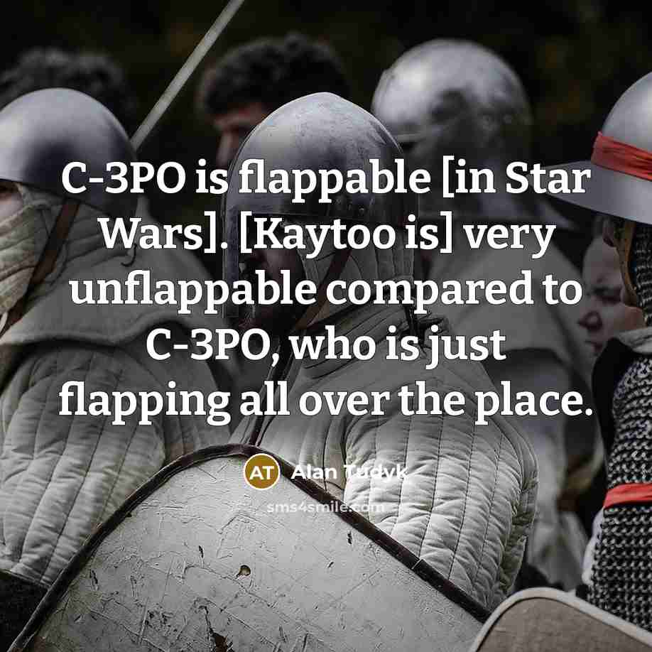 “C-3PO is flappable [in Star Wars]. [Kaytoo is] very unflappable…” quote by Alan Tudyk