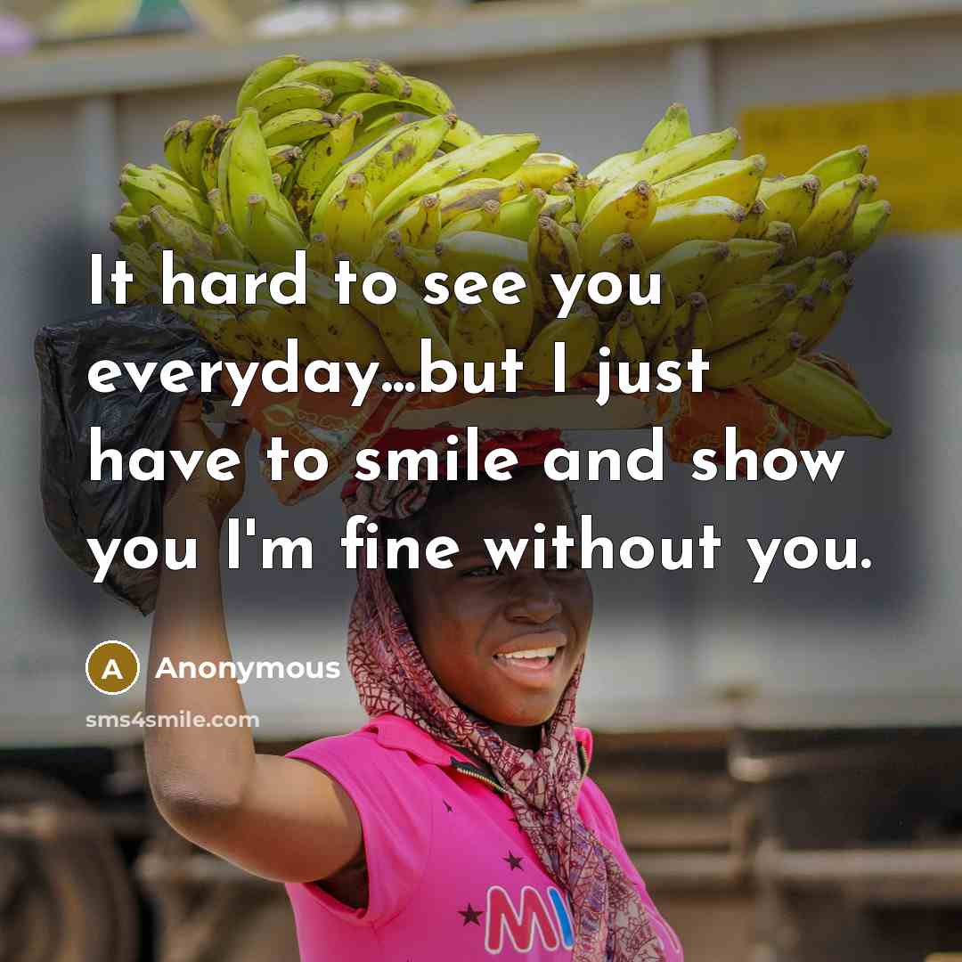 “It hard to see you everyday...but I just have to smile and show you I'm fine without you.” quote by Anonymous