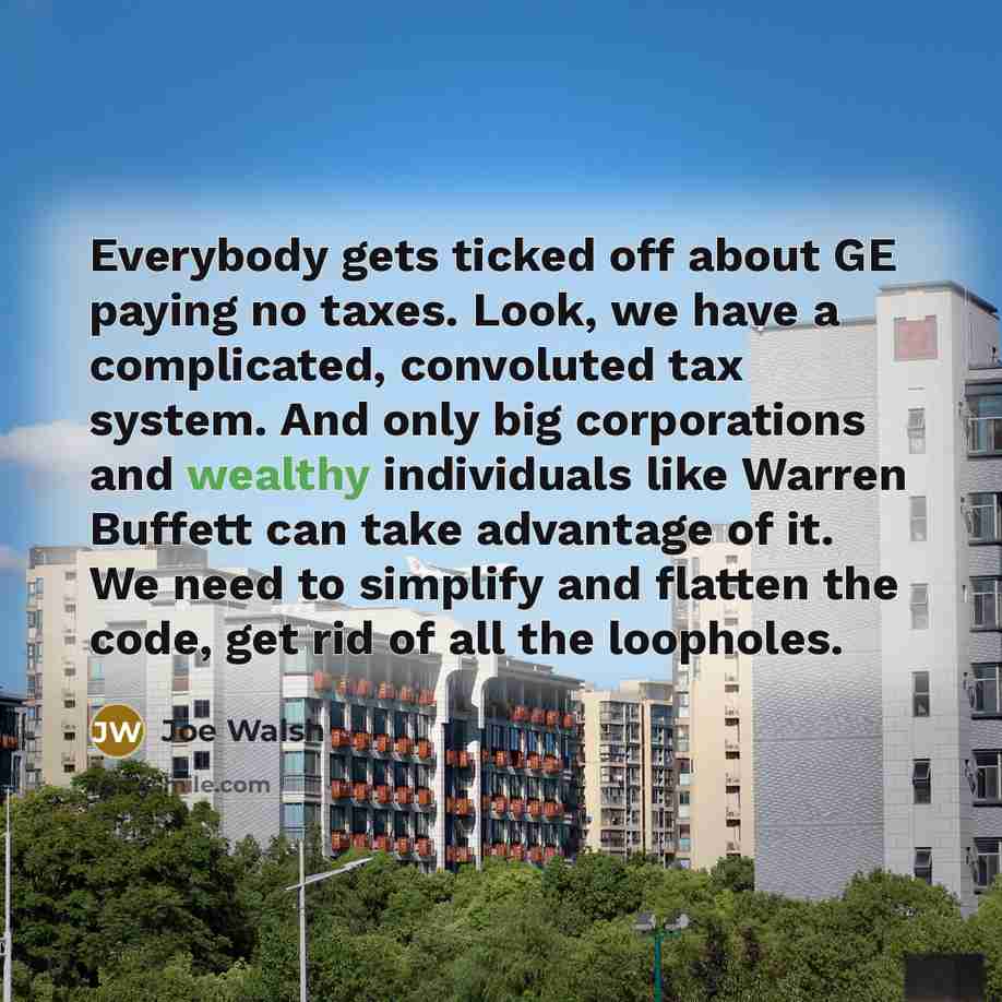 “Everybody gets ticked off about GE paying no taxes. Look,…” quote by Joe Walsh