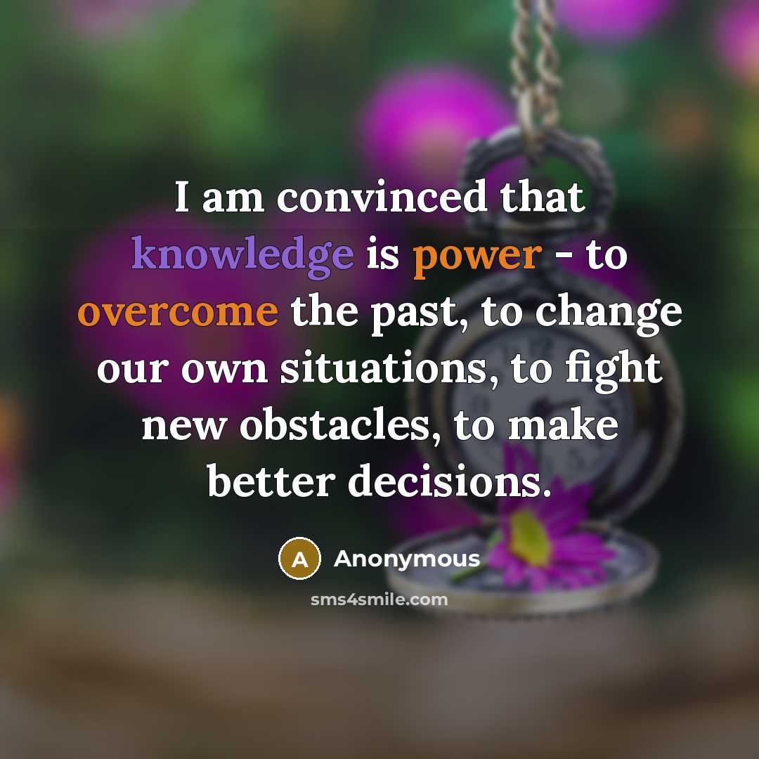 “I am convinced that knowledge is power - to overcome the past, to change our own situations, to fight new obstacles, to make better decisions.” quote by Anonymous