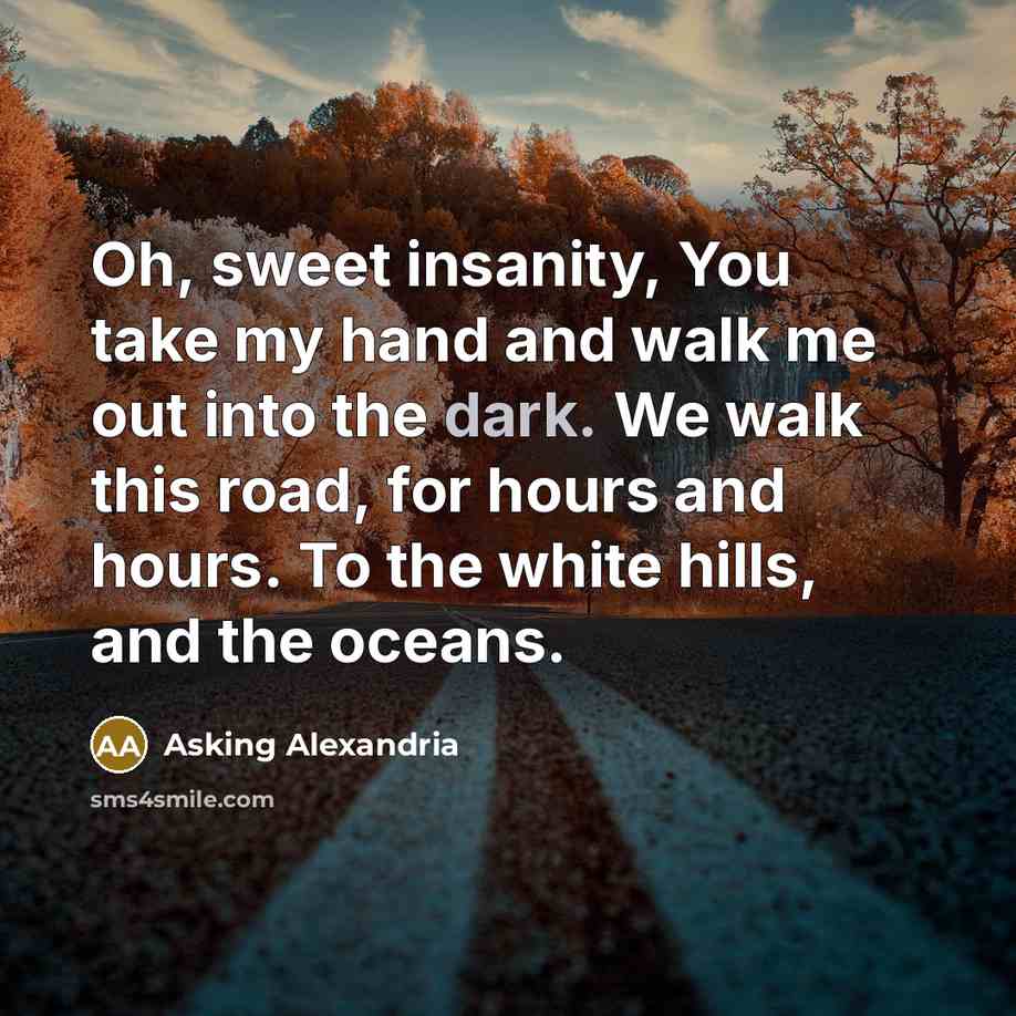 “Oh, sweet insanity, You take my hand and walk me…” quote by Asking Alexandria