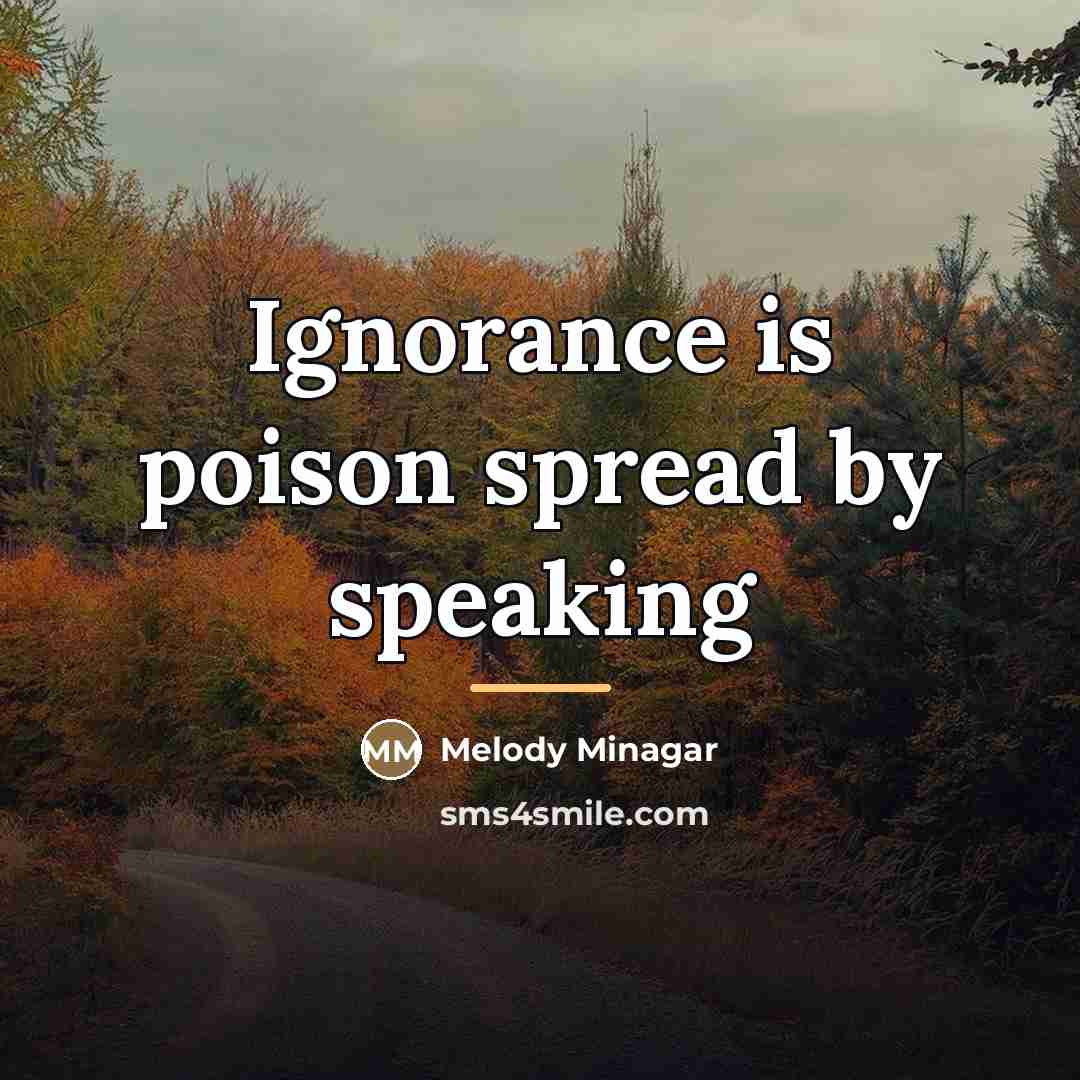 “Ignorance is poison spread by speaking…” quote by Melody Minagar
