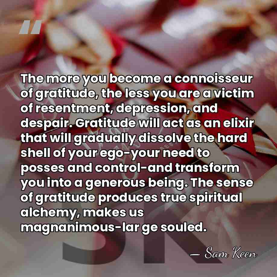 The more you become a connoisseur of gratitude, the less you are&hellip; - Sam Keen