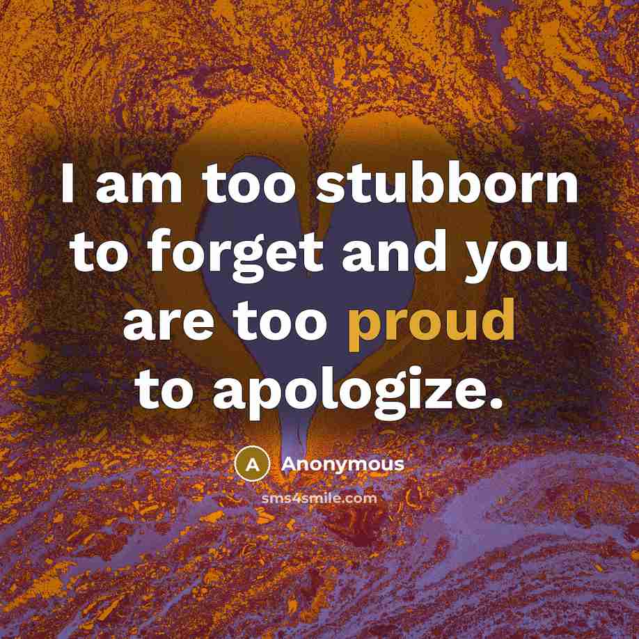 “I am too stubborn to forget and you are too…” quote by Anonymous