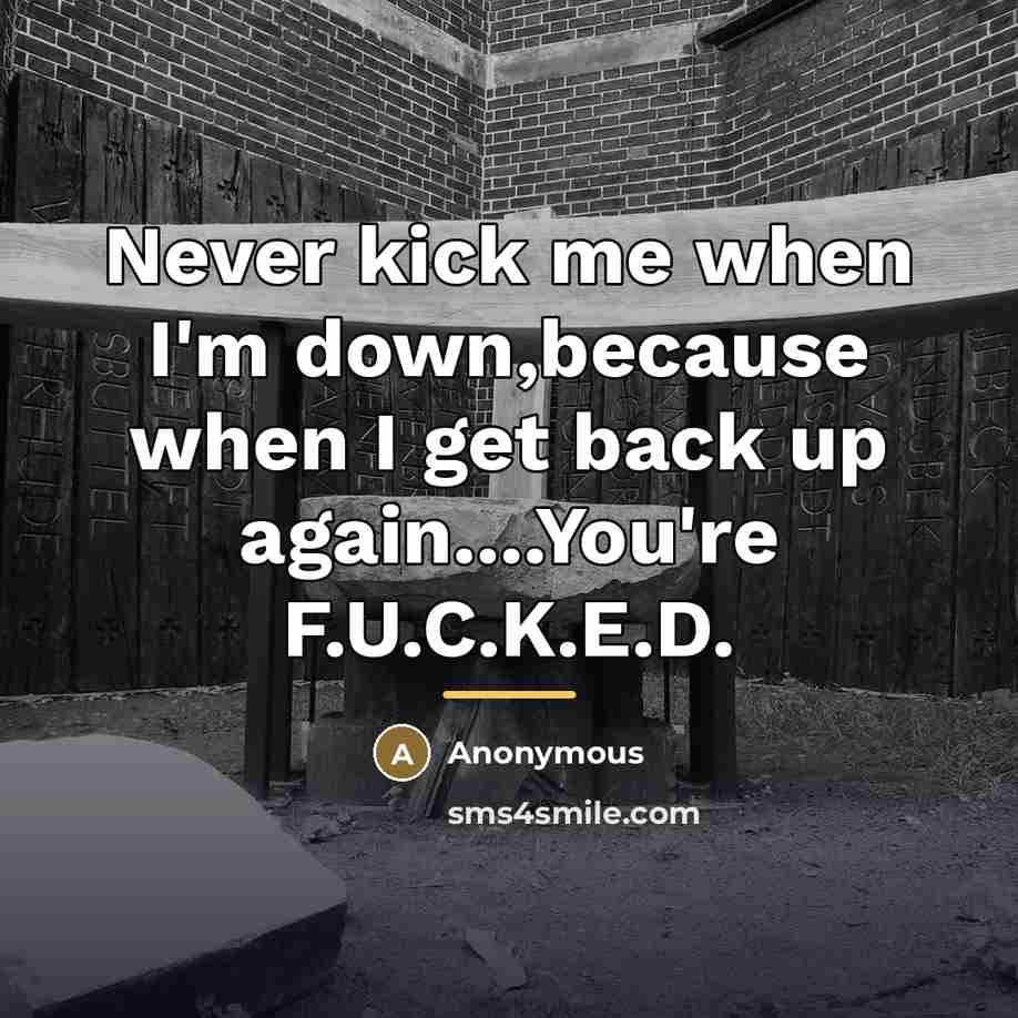 “Never kick me when I'm down,because when I get back…” quote by Anonymous