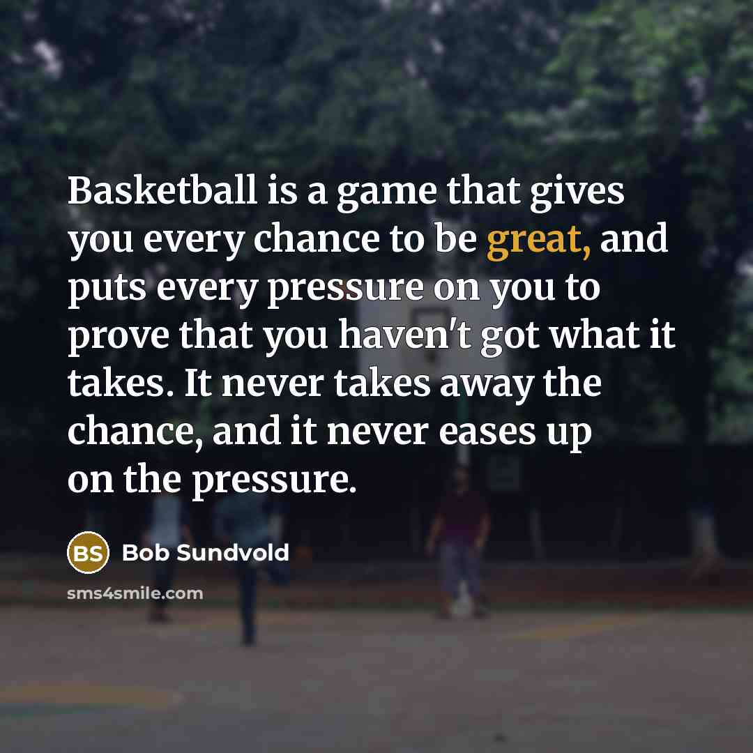 “Basketball is a game that gives you every chance to be great, and puts every pressure on you to prove that you haven't got what it takes. It never takes away the chance, and it never eases up on the pressure.” quote by Bob Sundvold