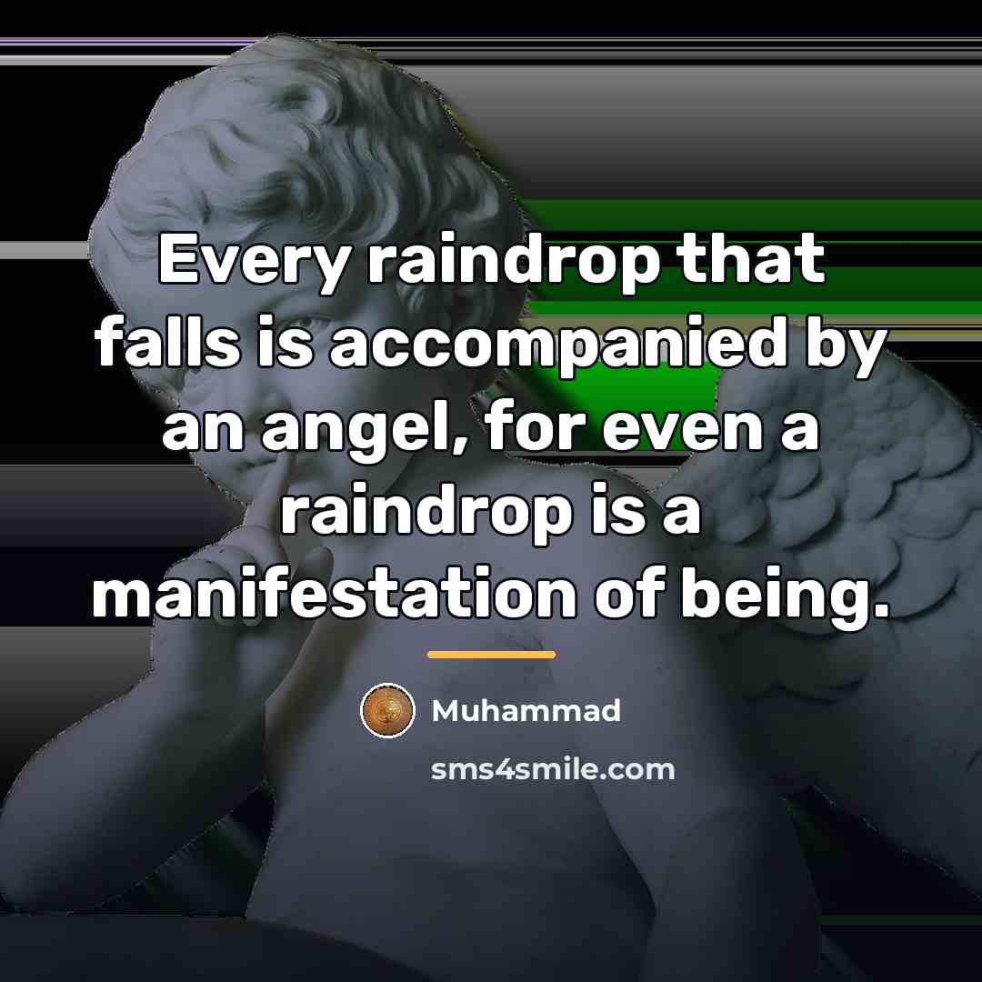 “Every raindrop that falls is accompanied by an angel, for…” quote by Muhammad