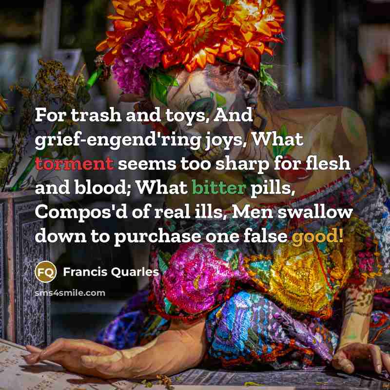 “For trash and toys, And grief-engend'ring joys, What torment seems…” quote by Francis Quarles