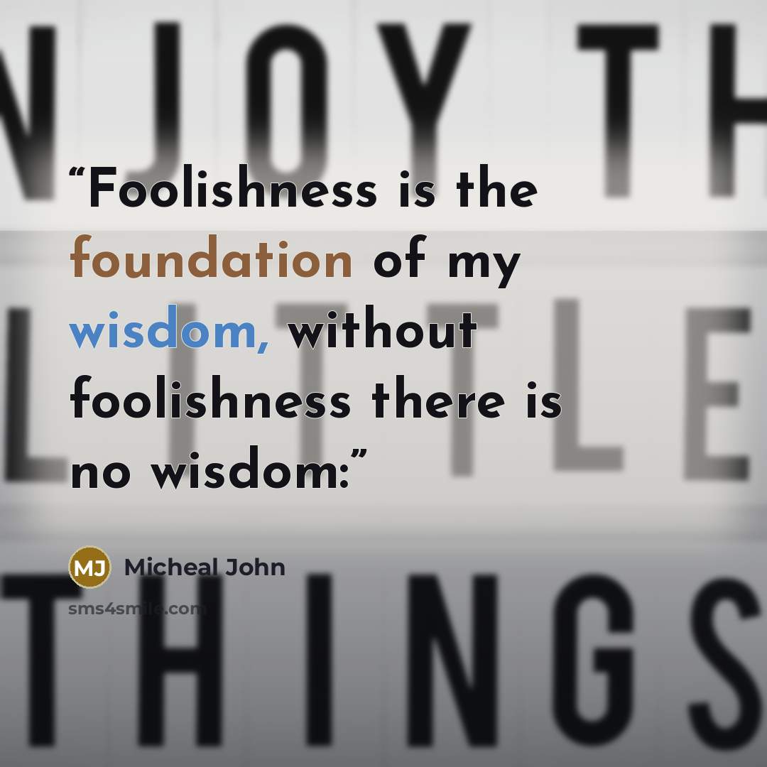 “Foolishness is the foundation of my wisdom, without foolishness there is no wisdom:” quote by Micheal John