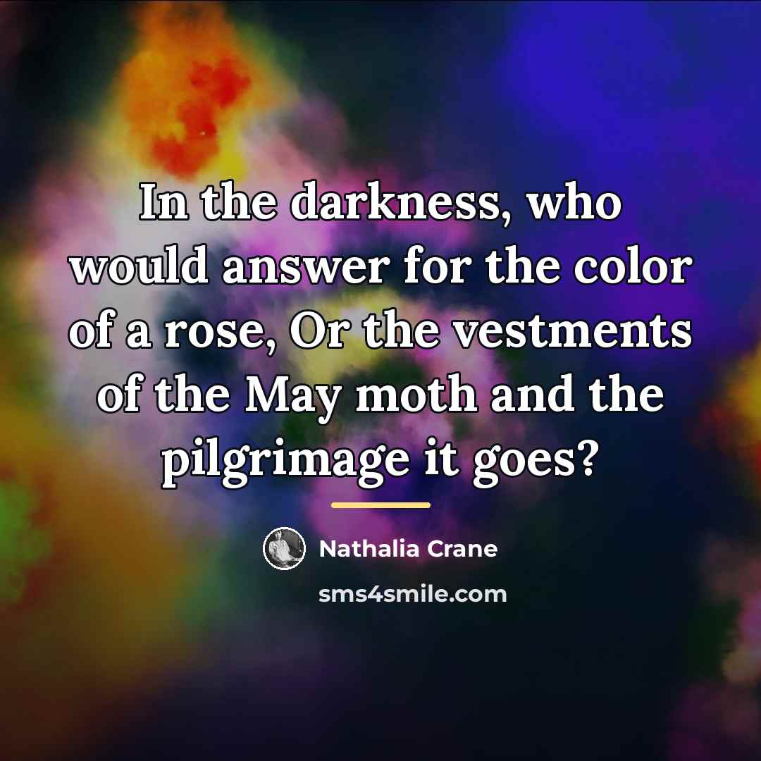 “In the darkness, who would answer for the color of…” quote by Nathalia Crane