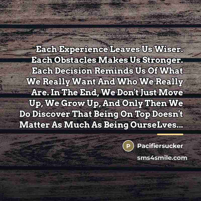 “Each Experience Leaves Us Wiser. Each Obstacles Makes Us Stronger.…” quote by Pacifiersucker