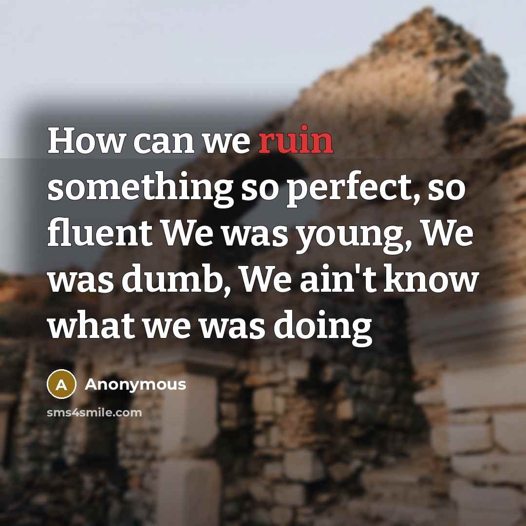 “How can we ruin something so perfect, so fluent We was young, We was dumb, We ain't know what we was doing” quote by Anonymous