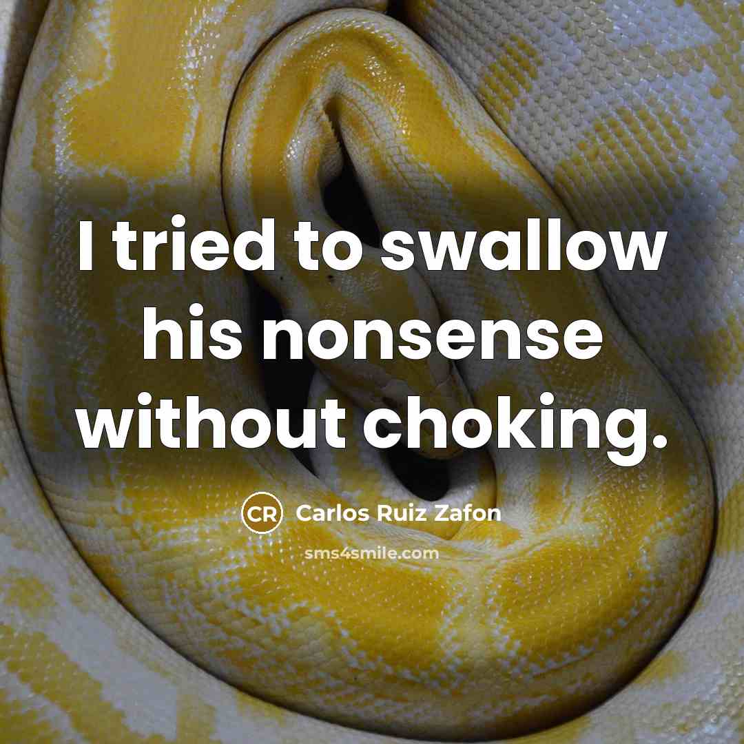 “I tried to swallow his nonsense without choking.…” quote by Carlos Ruiz Zafon