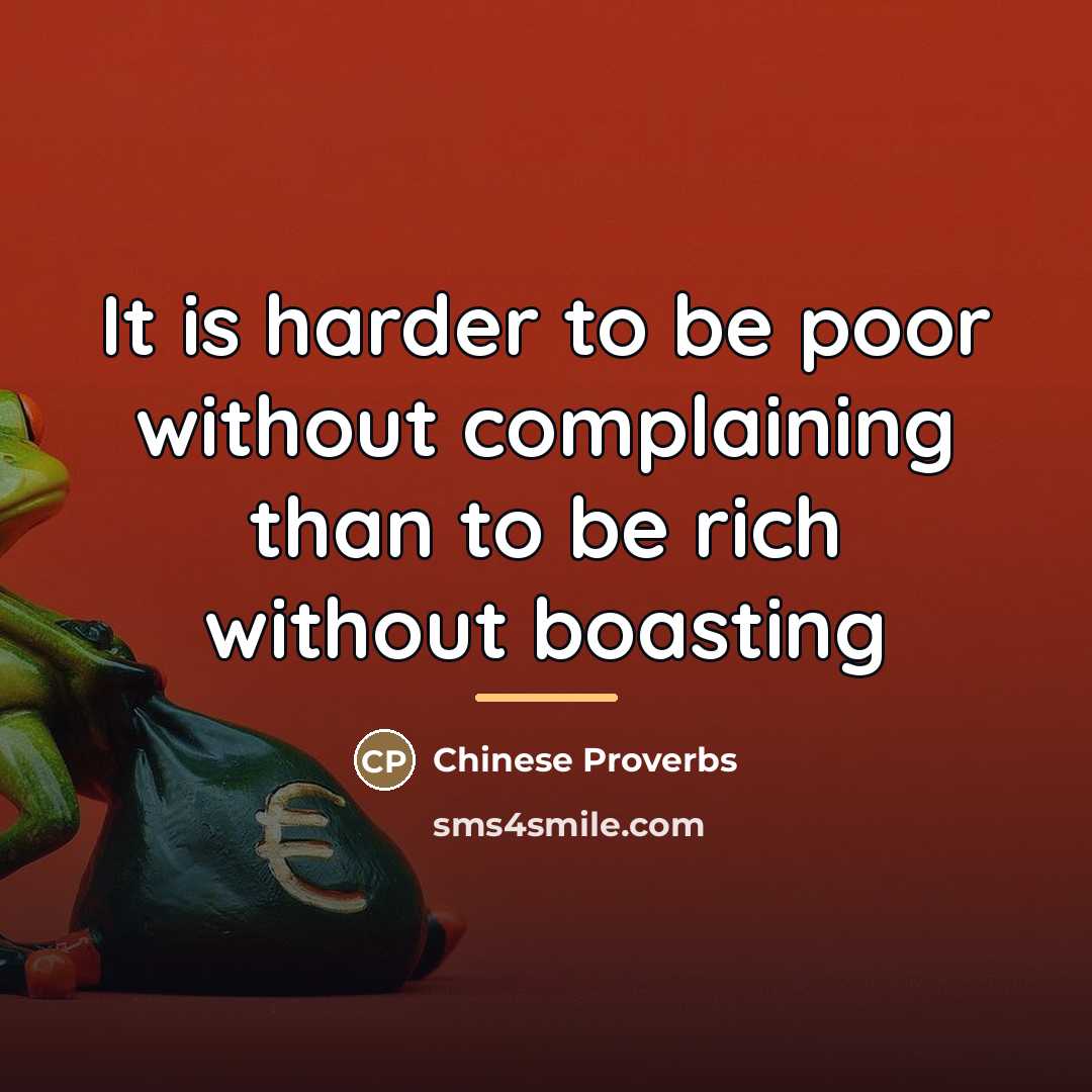 “It is harder to be poor without complaining than to…” quote by Chinese Proverbs