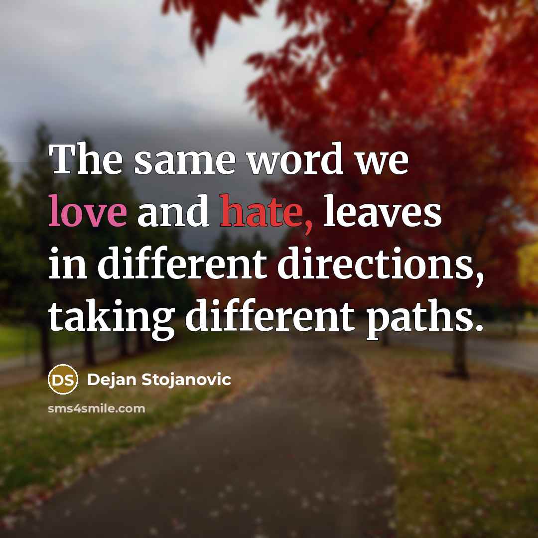 “The same word we love and hate, leaves in different…” quote by Dejan Stojanovic