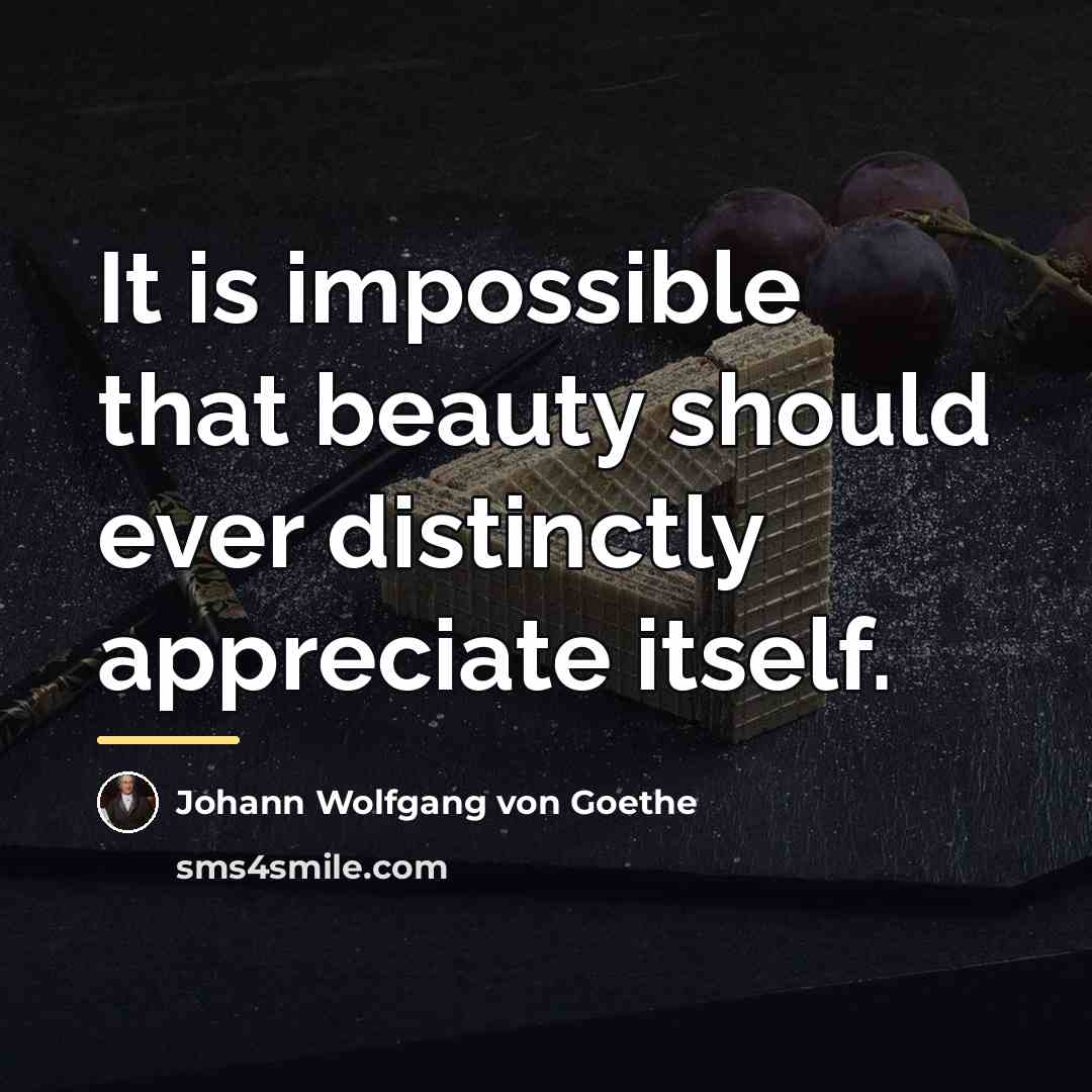 “It is impossible that beauty should ever distinctly appreciate itself.…” quote by Johann Wolfgang von Goethe