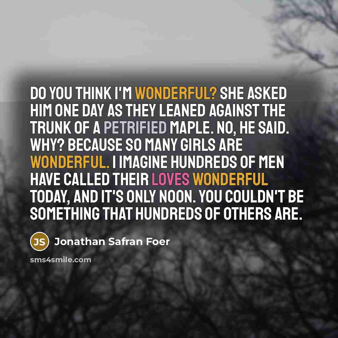 “Do you think I'm wonderful? she asked him one day…” quote by Jonathan Safran Foer