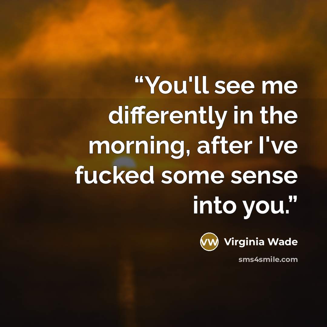 “You'll see me differently in the morning, after I've fucked some sense into you.” quote by Virginia Wade