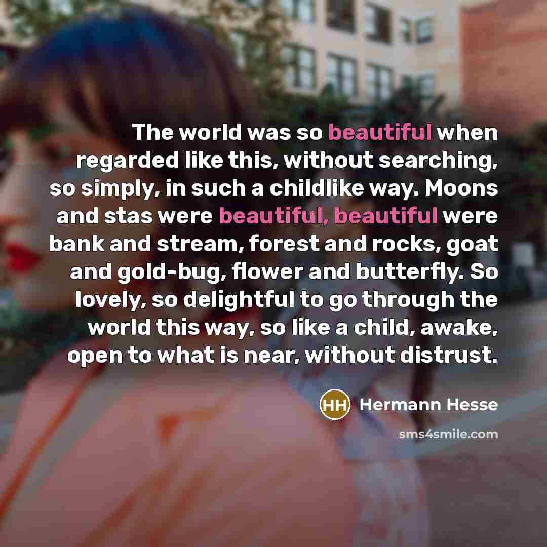 “The world was so beautiful when regarded like this, without…” quote by Hermann Hesse