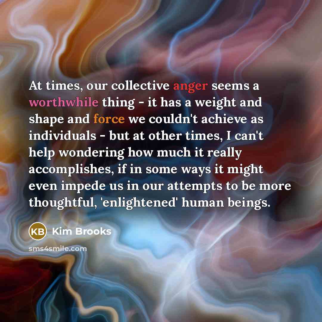 “At times, our collective anger seems a worthwhile thing -…” quote by Kim Brooks