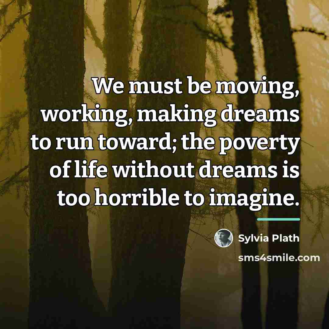 “We must be moving, working, making dreams to run toward;…” quote by Sylvia Plath