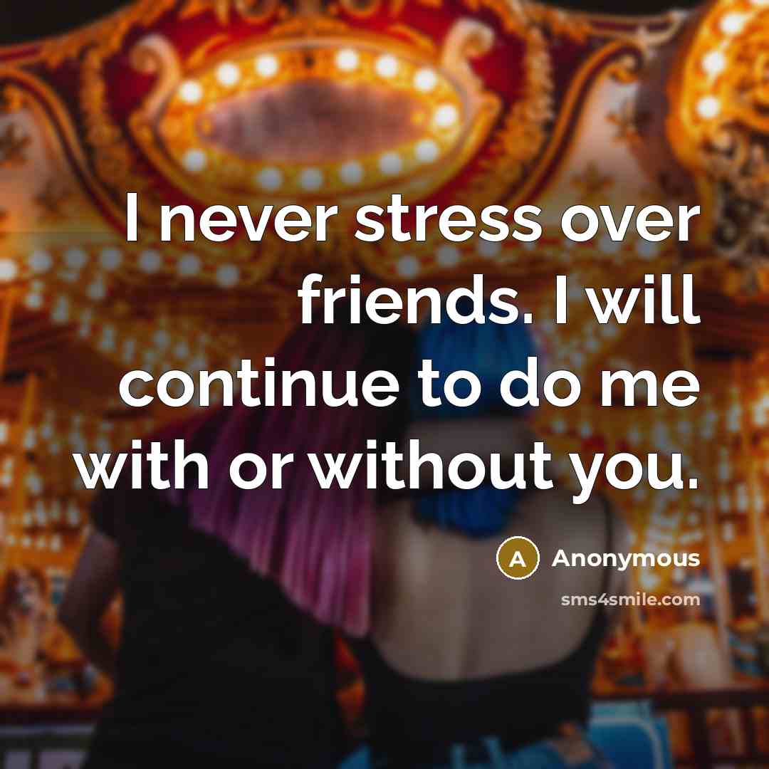 “I never stress over friends. I will continue to do…” quote by Anonymous