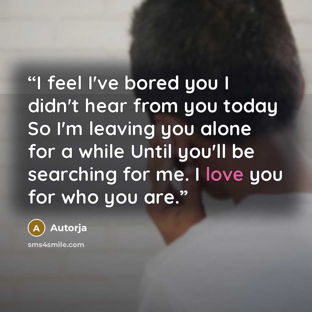 “I feel I've bored you I didn't hear from you today So I'm leaving you alone for a while Until you'll be searching for me. I love you for who you are.” quote by Autorja