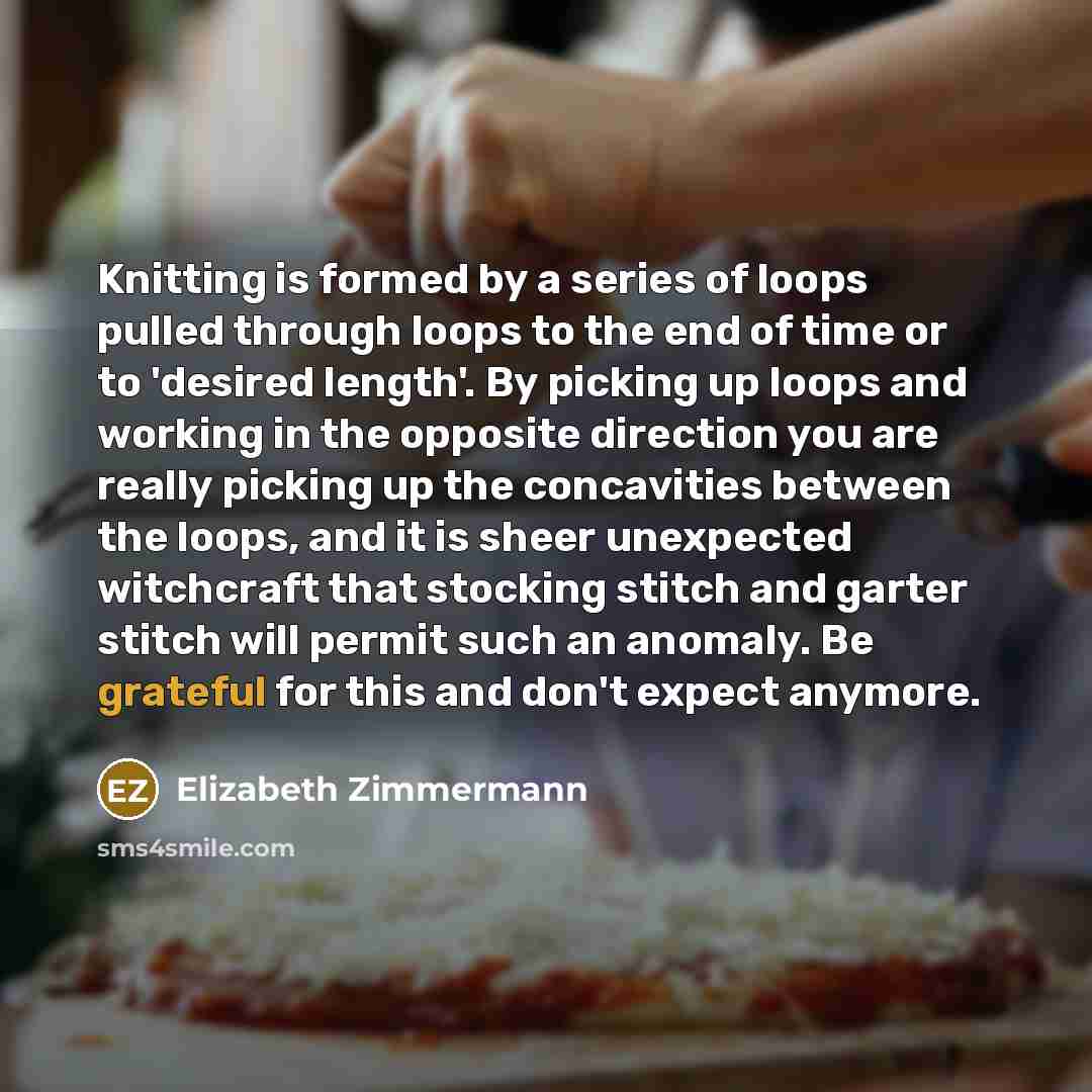 “Knitting is formed by a series of loops pulled through…” quote by Elizabeth Zimmermann