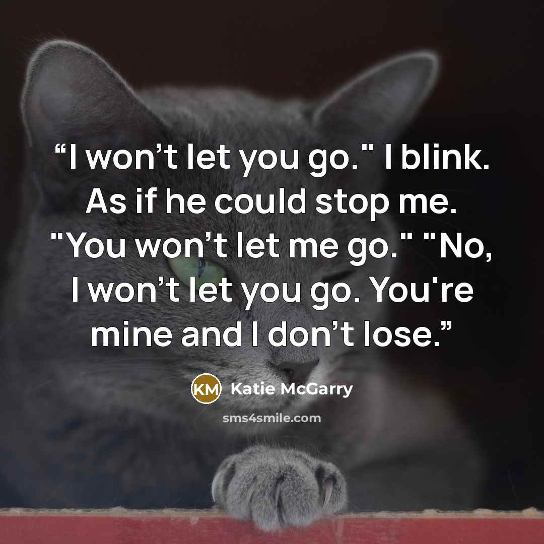 “I won't let you go." I blink. As if he could stop me. "You won't let me go." "No, I won't let you go. You're mine and I don't lose.” quote by Katie McGarry