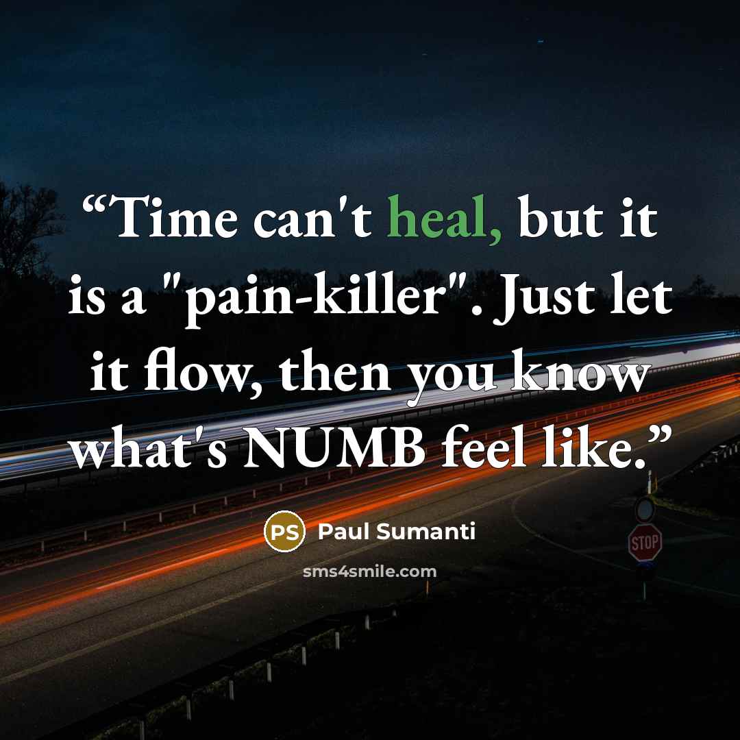 “Time can't heal, but it is a "pain-killer". Just let it flow, then you know what's NUMB feel like.” quote by Paul Sumanti