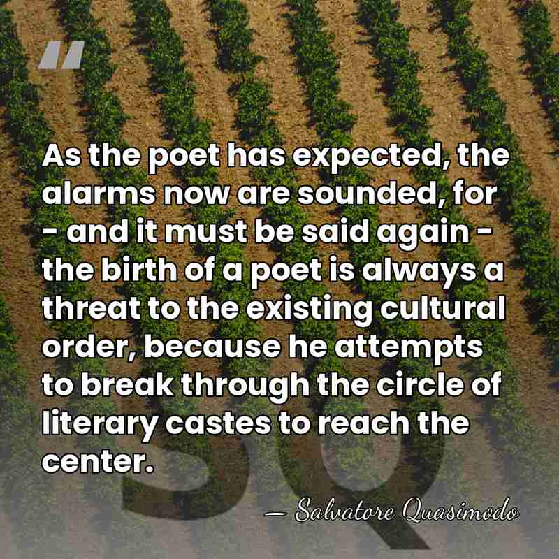 As the poet has expected, the alarms now are sounded, for -&hellip; - Salvatore Quasimodo